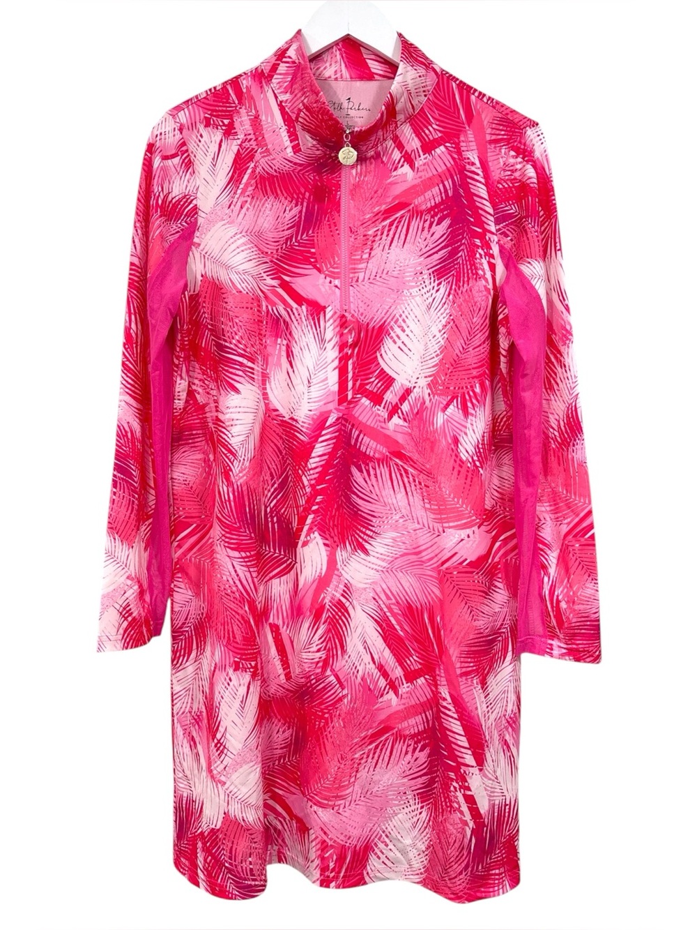 Stella Parker Golf Collection Pink Palm Leaves Print Long Sleeve Dress size Lrge